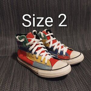 GUC Converse Chuck Boys Shoes Taylor Patchwork Multi Color Size 2 Canvas Sneaker